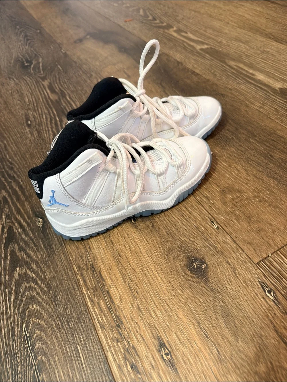 Jordan Kids White and Black Sneakers with Light Blue Jumpman